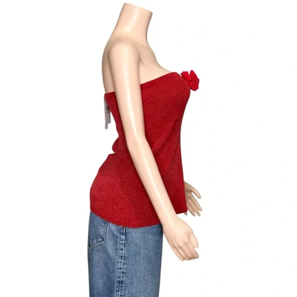 WITH JÉAN Belle Crushed Velvet Strapless Top, Red, Medium - Picture 8 of 11